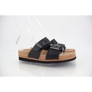 Earth Women's Canyon Ruby Sandal Size 7 Low Wedge Slide Black Straps Buckle